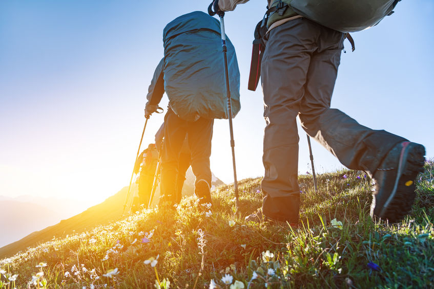 hikers at sunset