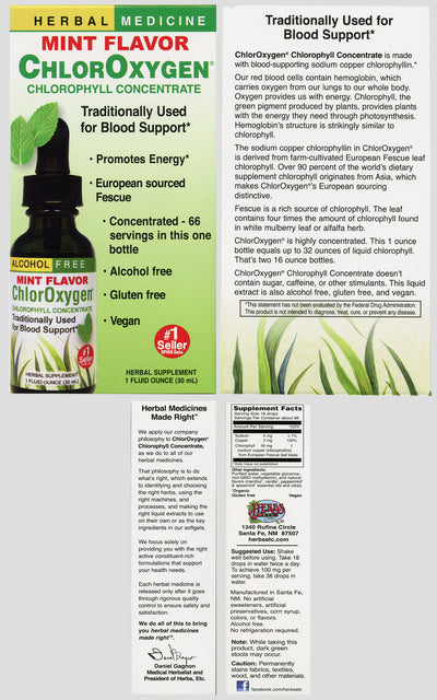 ChlorOxygen® Chlorophyll Concentrate Mint Alcohol Free Liquid Extract