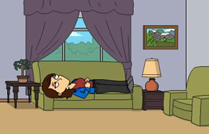 cartoon of person laying on a sofa